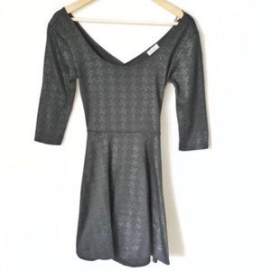 Wide V-Neck Black Skater Dress